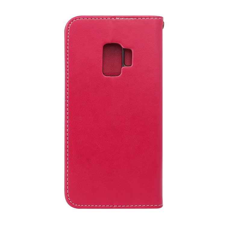 For Samsung Galaxy S9 G960 Imprint Butterfly Flower Leather Cover Accessory with Card Holders - Red-2
