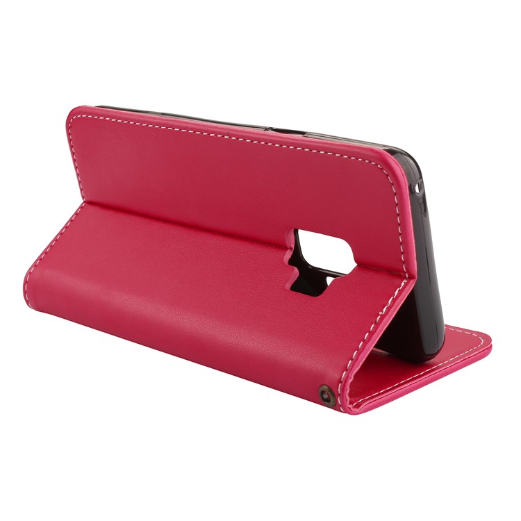 For Samsung Galaxy S9 G960 Imprint Butterfly Flower Leather Cover Accessory with Card Holders - Red-5