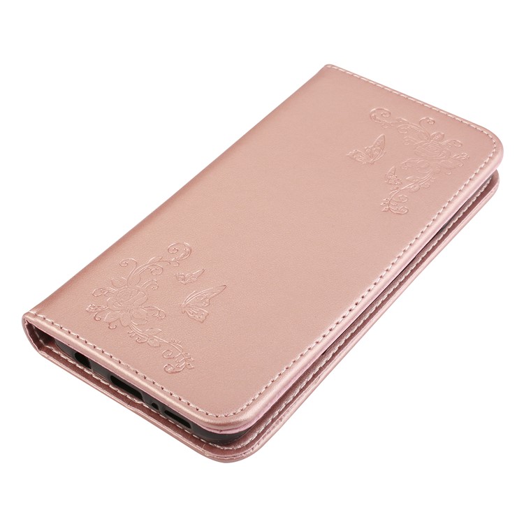 For Samsung Galaxy S9 G960 Imprint Butterfly Flower PU Leather Flip Casing with Card Holders - Rose Gold-3