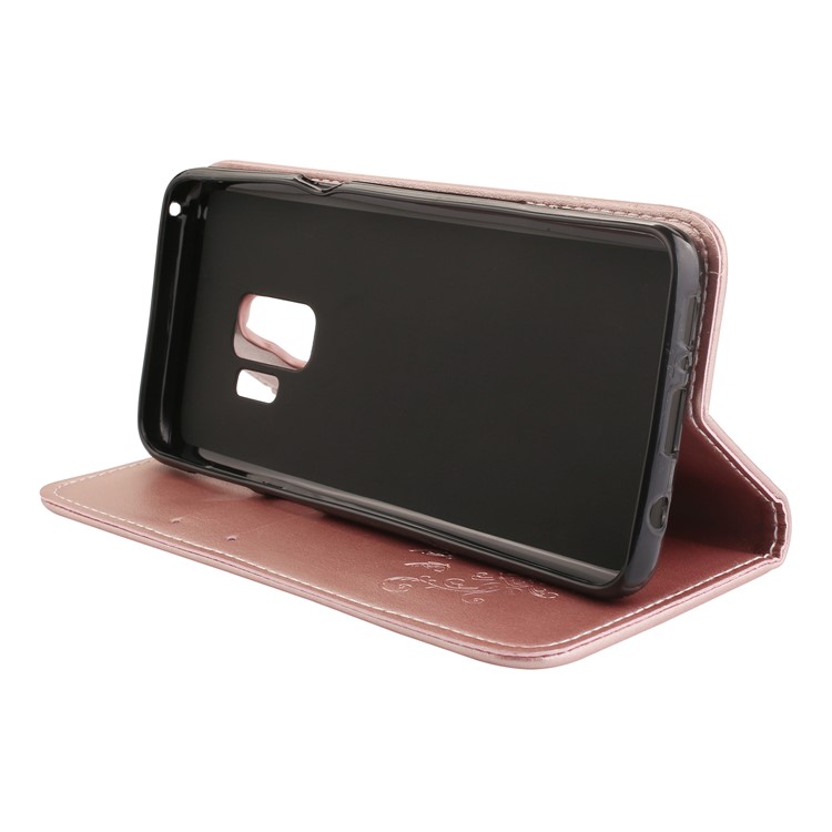 For Samsung Galaxy S9 G960 Imprint Butterfly Flower PU Leather Flip Casing with Card Holders - Rose Gold-4