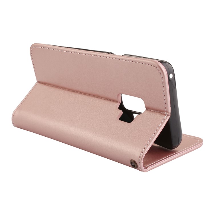 For Samsung Galaxy S9 G960 Imprint Butterfly Flower PU Leather Flip Casing with Card Holders - Rose Gold-5