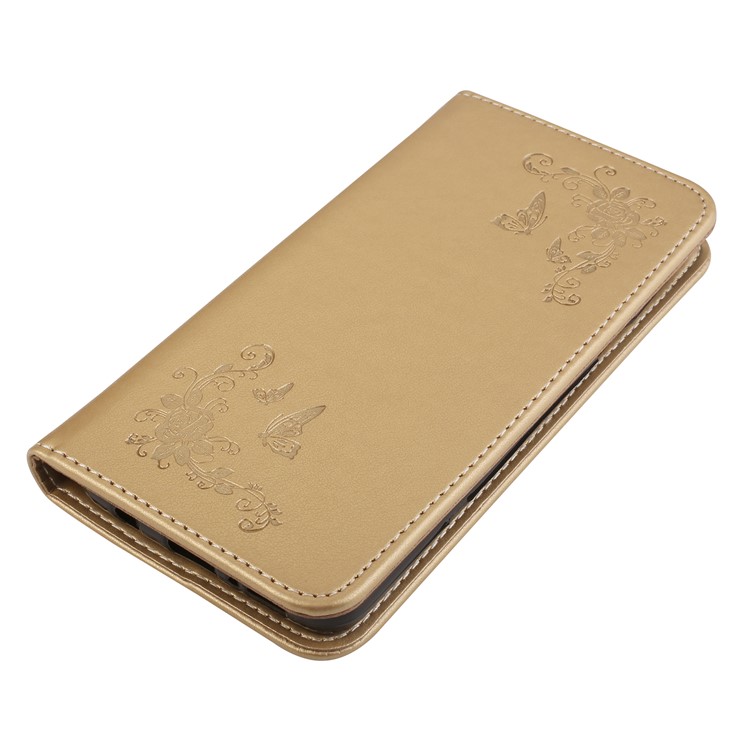 Imprint Butterfly Flower Leather Phone Case with Card Holders for Samsung Galaxy S9 G960 - Gold-3