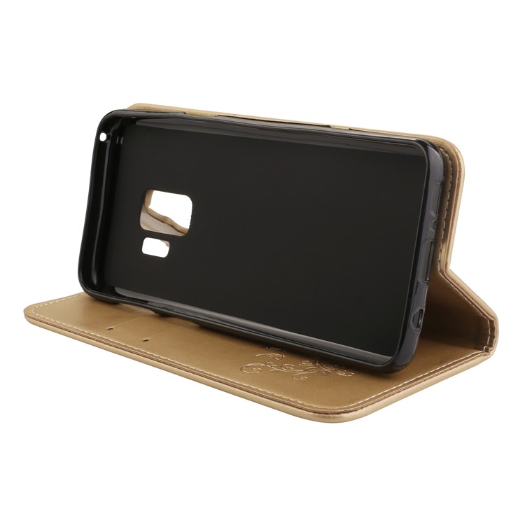 Imprint Butterfly Flower Leather Phone Case with Card Holders for Samsung Galaxy S9 G960 - Gold-4