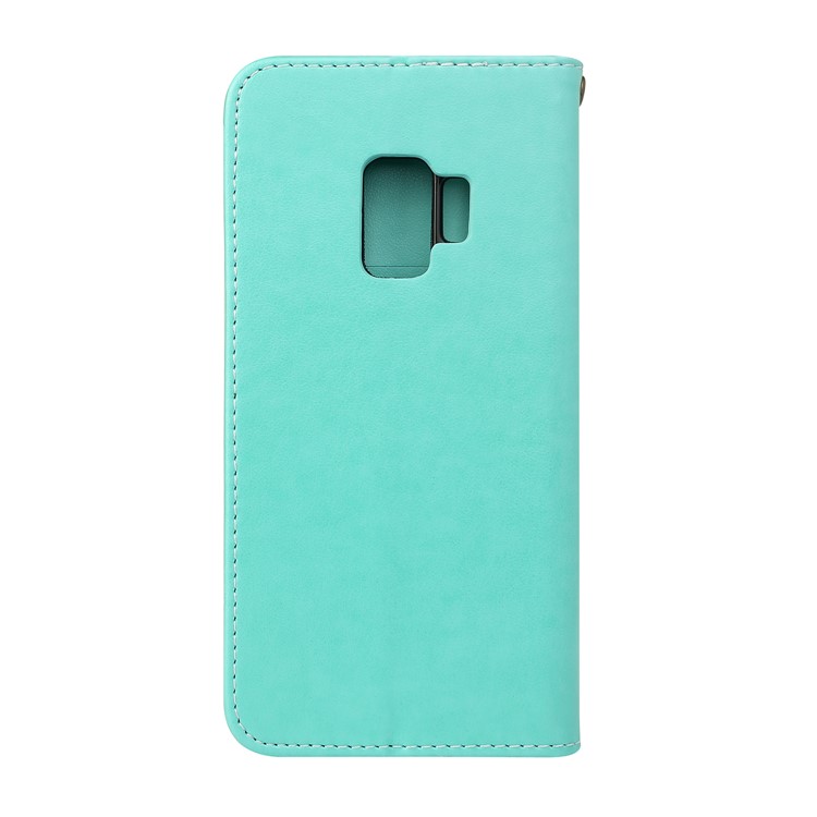 Imprint Butterfly Flower Leather Folio Case Accessory with Card Holders for Samsung Galaxy S9 G960 - Cyan-2