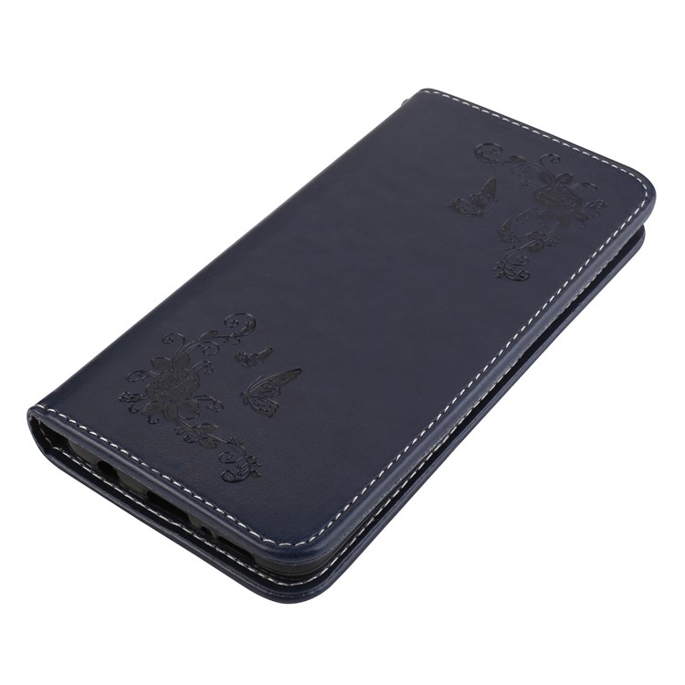 Imprint Butterfly Flower Leather Phone Case Cover with Card Holders for Samsung Galaxy S9 G960 - Blue-3