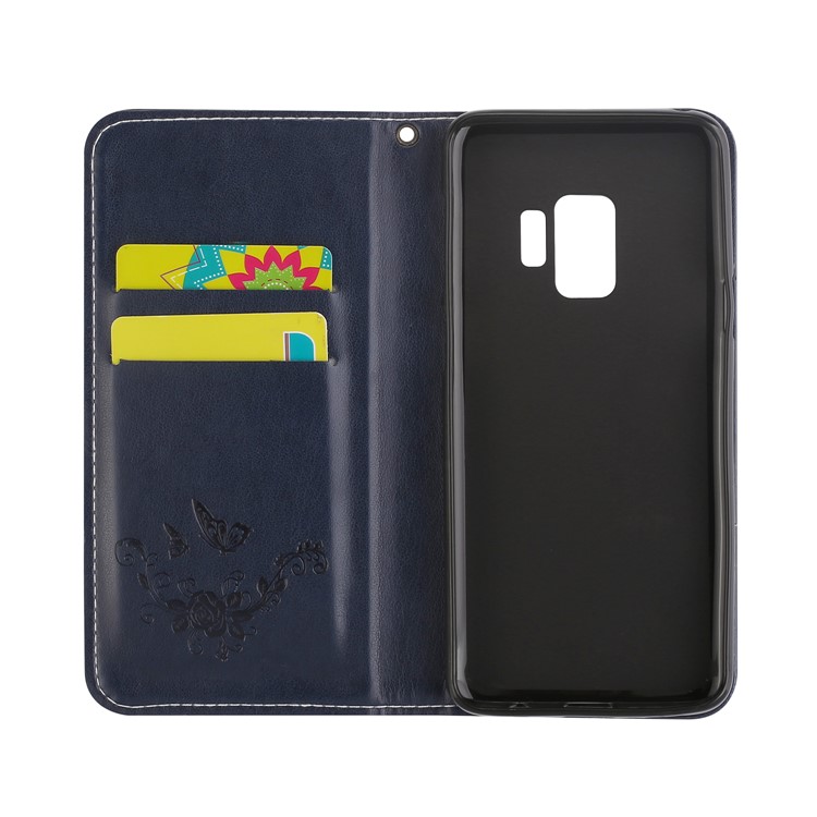 Imprint Butterfly Flower Leather Phone Case Cover with Card Holders for Samsung Galaxy S9 G960 - Blue-6