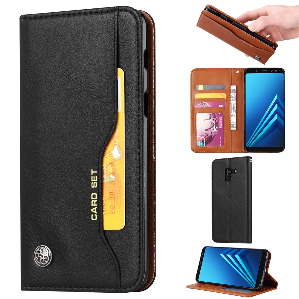 Para Samsung Galaxy A8 (2018) PU Leather Willet Stand Comportación Protectora - Negro