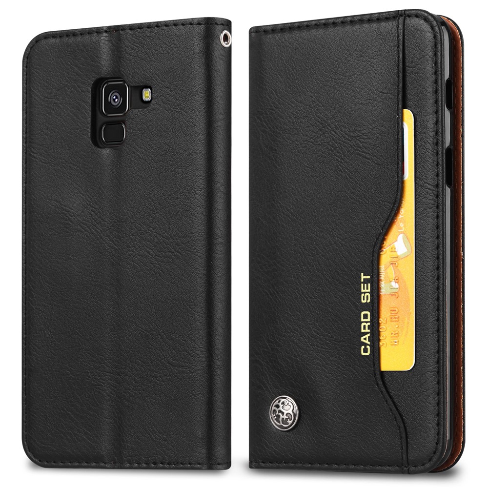 For Samsung Galaxy A8 (2018) PU Leather Wallet Stand Protective Casing - Black-2