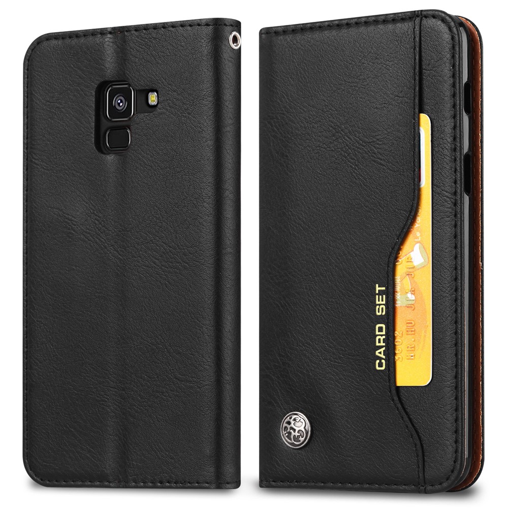 Para Samsung Galaxy A8 (2018) PU Carteira de Couro Stand Protecting Casing - Preto