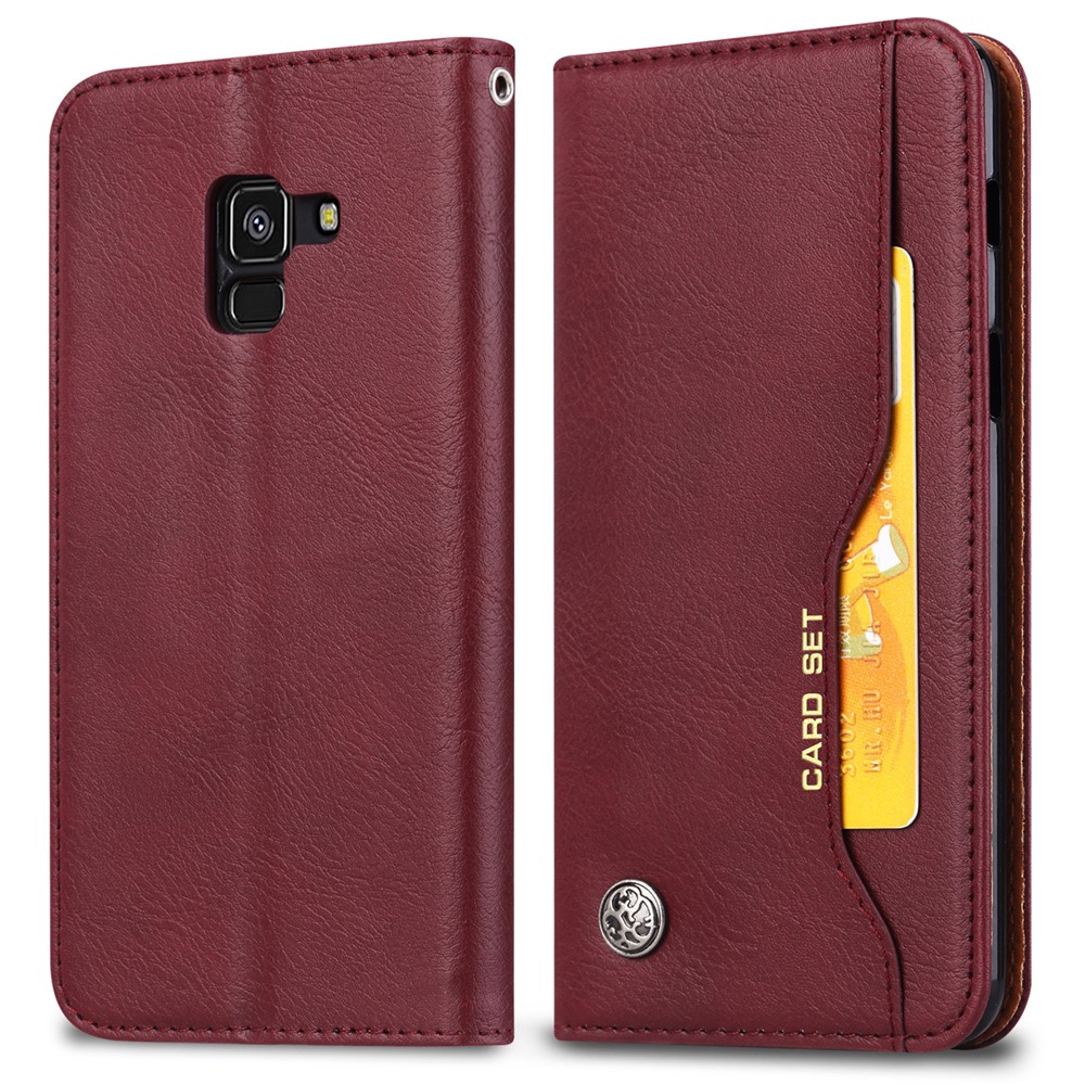 For Samsung Galaxy A8 (2018) PU Leather Wallet Stand Protective Case - Wine Red-2