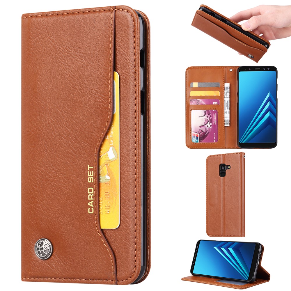 For Samsung Galaxy A8 (2018) PU Leather Wallet Stand Protective Shell - Brown-1