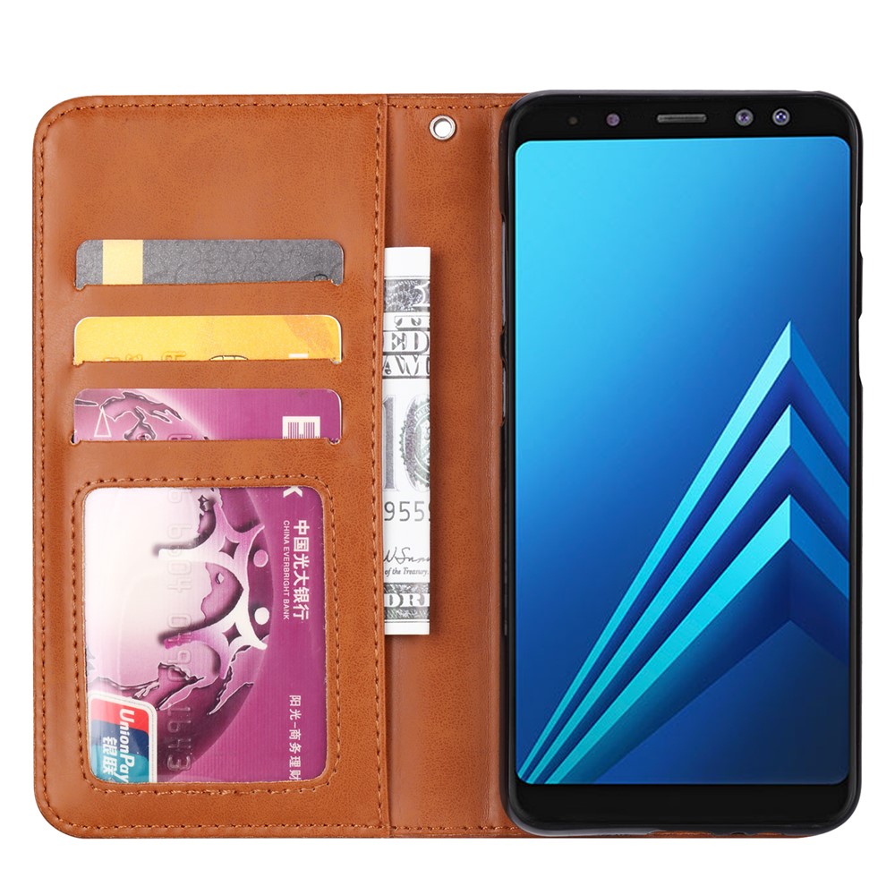 For Samsung Galaxy A8 (2018) PU Leather Wallet Stand Protective Shell - Brown-6