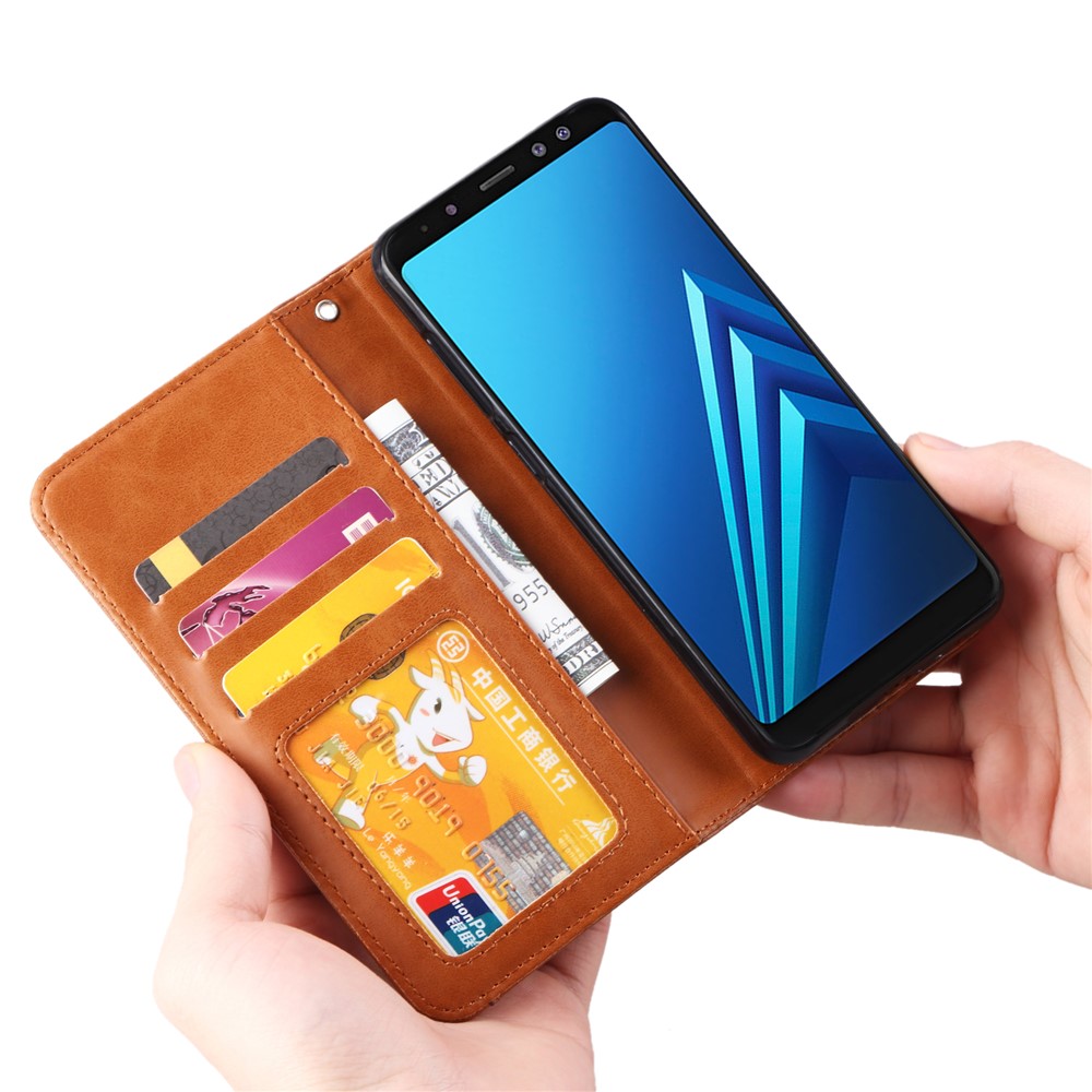 For Samsung Galaxy A8 (2018) PU Leather Wallet Stand Protective Shell - Brown-8