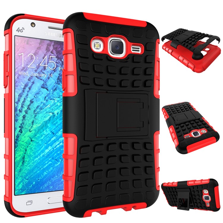 TPU PC Hybrid Shell for Samsung Galaxy J5 SM-J500F with Kickstand - Red-2