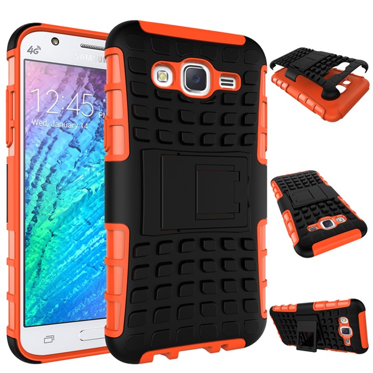 TPU PC Back Case for Samsung Galaxy J5 SM-J500F with Kickstand - Orange-2