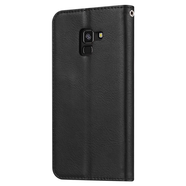For Samsung Galaxy A8 Plus (2018) PU Leather Wallet Stand Protective Casing Shell - Black-4