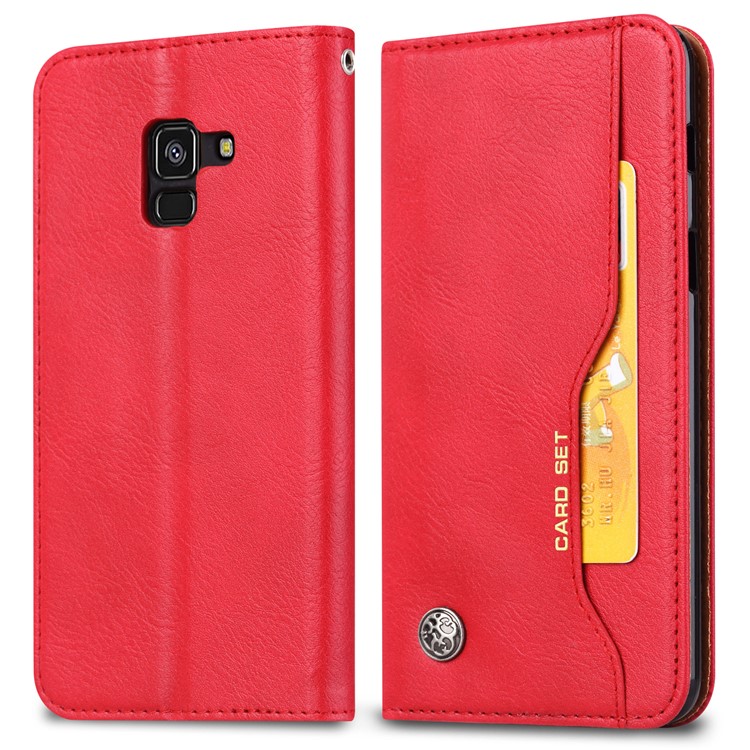 For Samsung Galaxy A8 Plus (2018) PU Leather Wallet Stand Protective Casing - Red-2