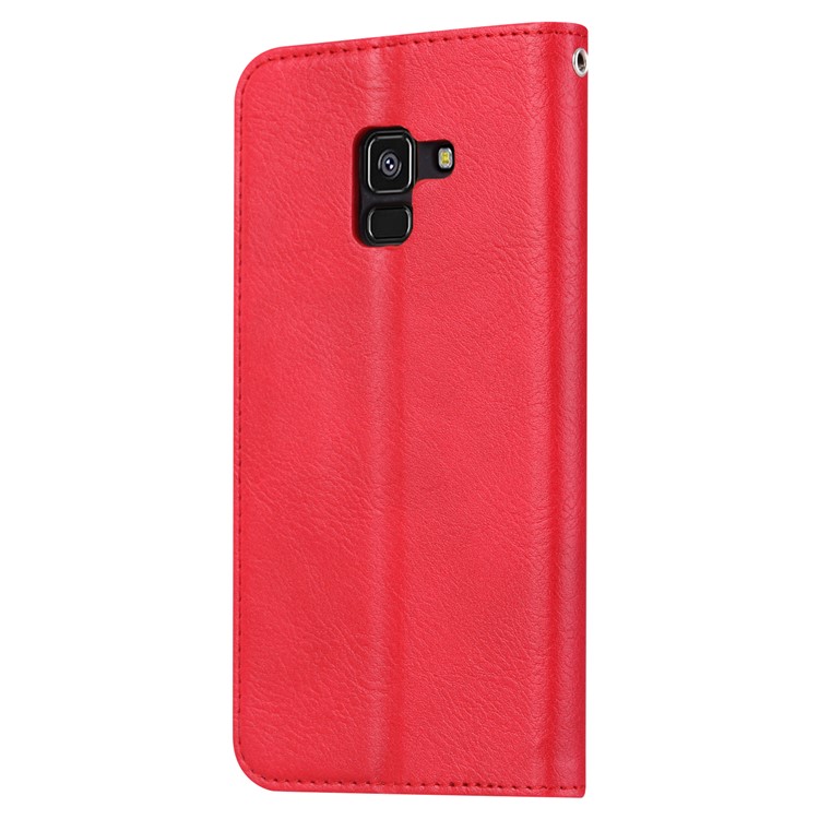 For Samsung Galaxy A8 Plus (2018) PU Leather Wallet Stand Protective Casing - Red-4