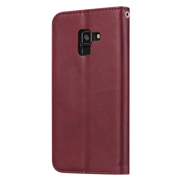 For Samsung Galaxy A8 Plus (2018) PU Leather Wallet Stand Protective Casing Cover - Wine Red-4