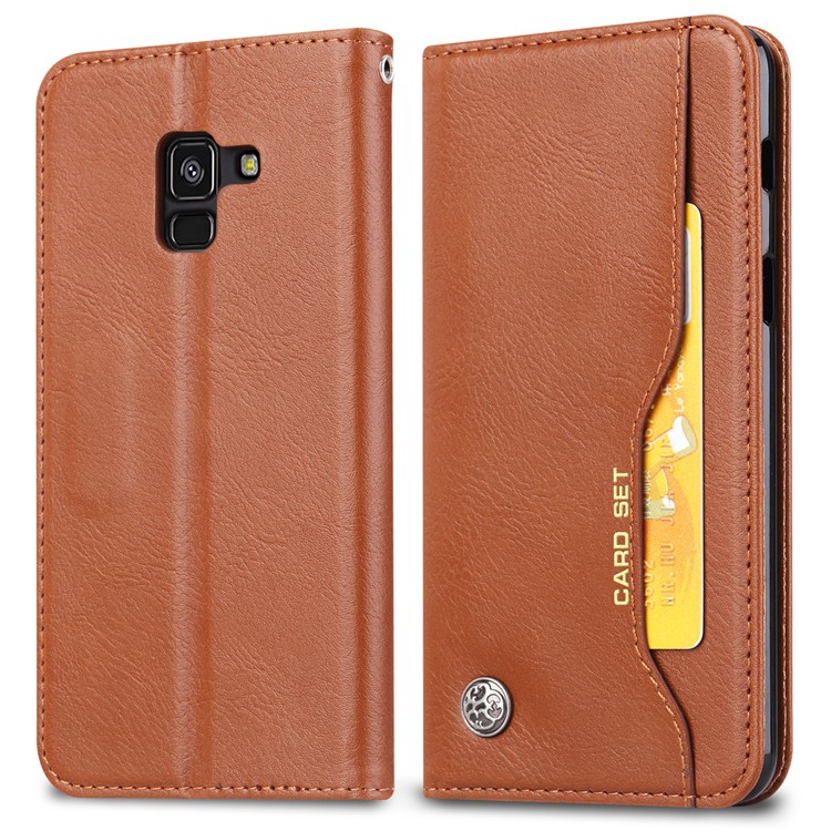 For Samsung Galaxy A8 Plus (2018) PU Leather Wallet Stand Phone Casing - Brown-2