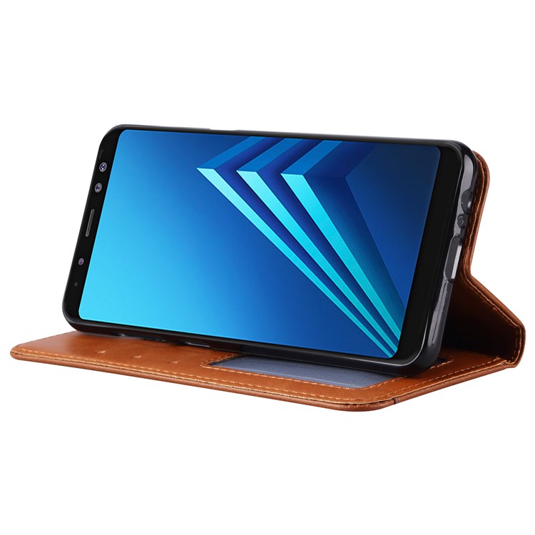 For Samsung Galaxy A8 Plus (2018) PU Leather Wallet Stand Phone Casing - Brown-7