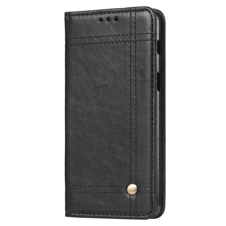 Vintage Leather Wallet Stand Auto-absorbed Phone Case for Samsung Galaxy A8 (2018) - Black-2