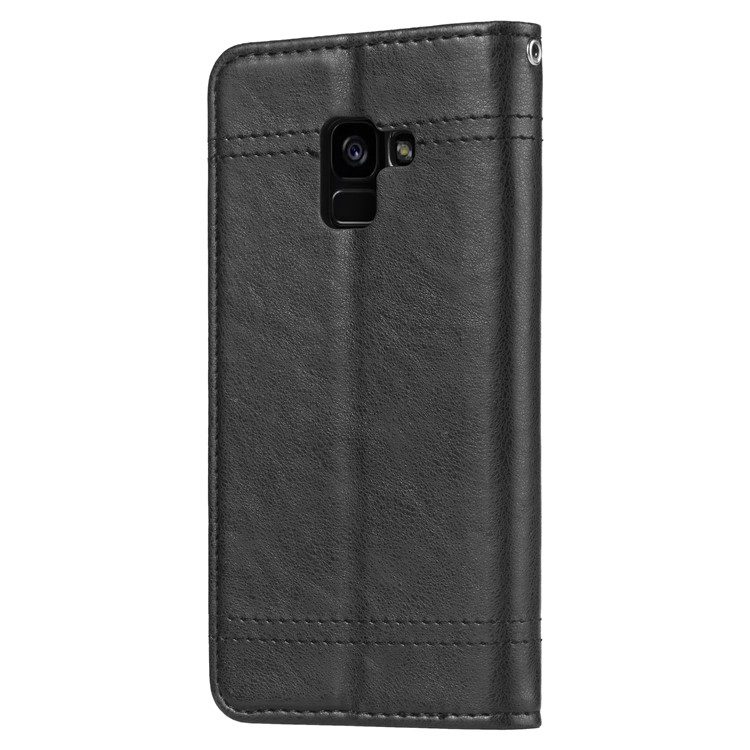 Vintage Leather Wallet Stand Auto-absorbed Phone Case for Samsung Galaxy A8 (2018) - Black-3