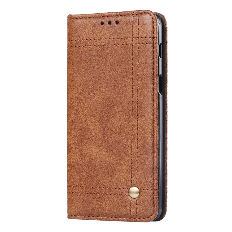 Vintage Leather Wallet Stand Auto-absorbed Mobile Cover for Samsung Galaxy A8 (2018) - Brown-2