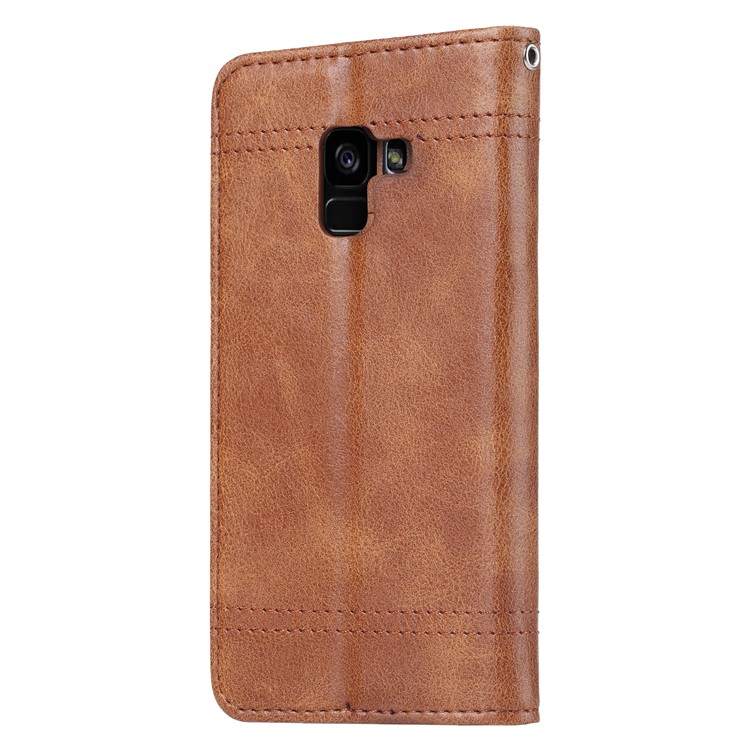 Vintage Leather Wallet Stand Auto-absorbed Mobile Cover for Samsung Galaxy A8 (2018) - Brown-3
