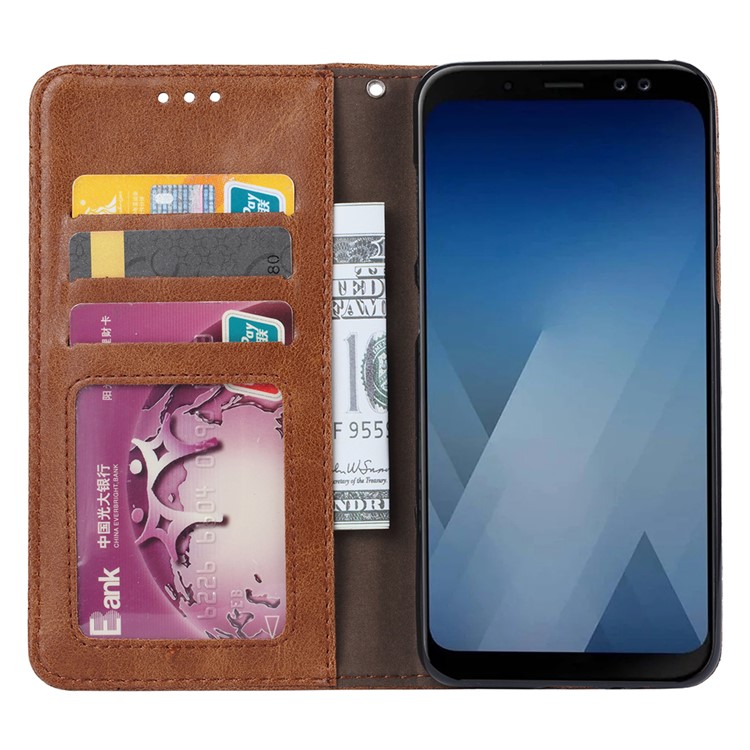 Vintage Leather Wallet Stand Auto-absorbed Mobile Cover for Samsung Galaxy A8 (2018) - Brown-4