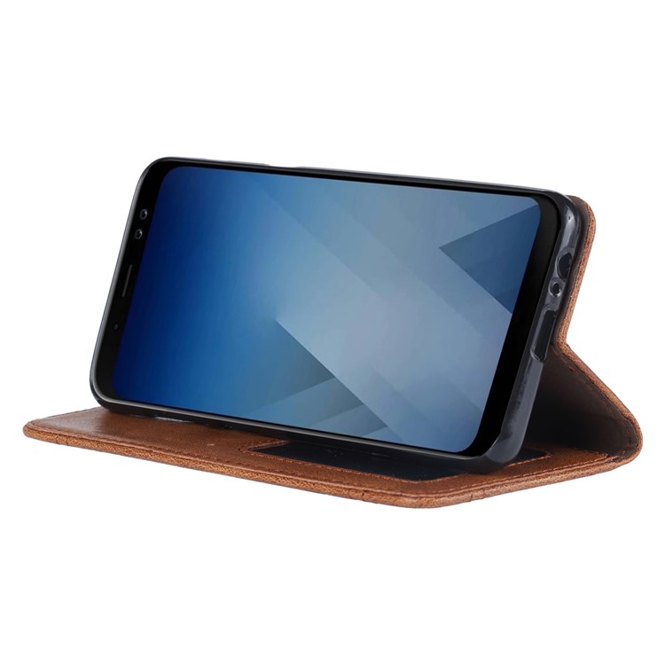 Vintage Leather Wallet Stand Auto-absorbed Mobile Cover for Samsung Galaxy A8 (2018) - Brown-5