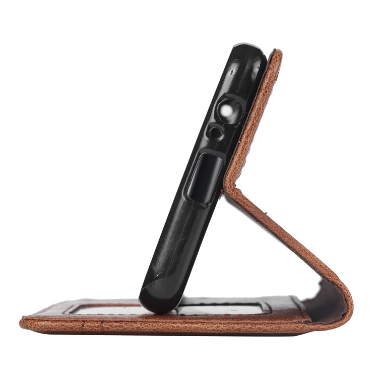 Vintage Leather Wallet Stand Auto-absorbed Mobile Cover for Samsung Galaxy A8 (2018) - Brown-6
