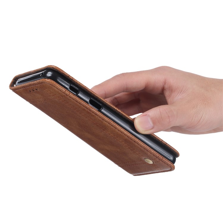 Vintage Leather Wallet Stand Auto-absorbed Mobile Cover for Samsung Galaxy A8 (2018) - Brown-8