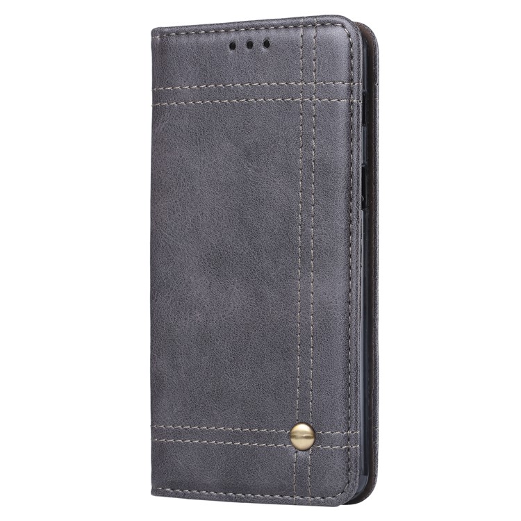 For Samsung Galaxy A8+ (2018) Vintage Leather Wallet Stand Cover with Magnetic Adsorption - Grey-2