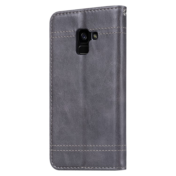 For Samsung Galaxy A8+ (2018) Vintage Leather Wallet Stand Cover with Magnetic Adsorption - Grey-3