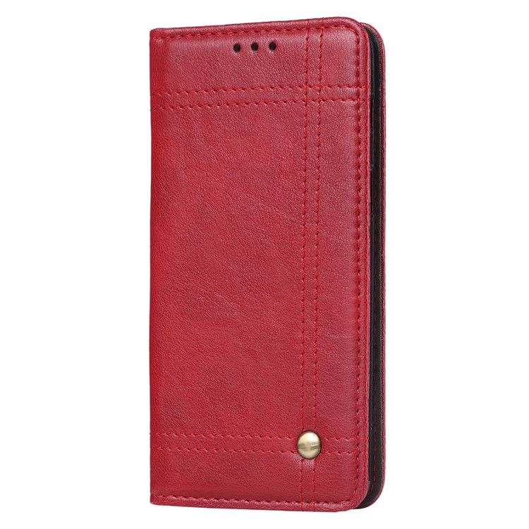 For Samsung Galaxy A8+ (2018) Vintage Leather Wallet Stand Shell with Magnetic Adsorption - Red-2