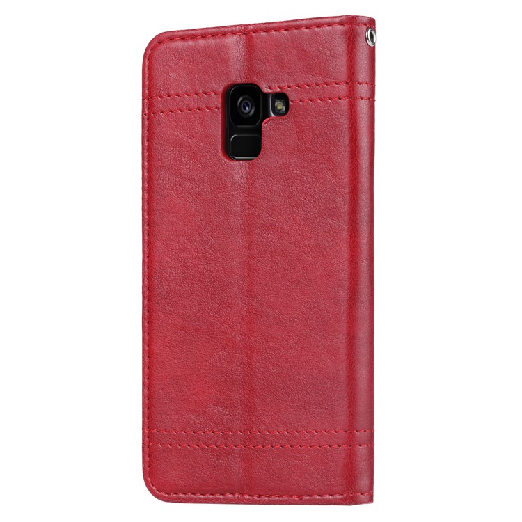 For Samsung Galaxy A8+ (2018) Vintage Leather Wallet Stand Shell with Magnetic Adsorption - Red-3