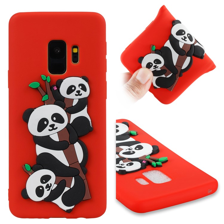 Lovely 3D Panda Pattern TPU Shell Case for Samsung Galaxy S9 SM-G960 - Red-1