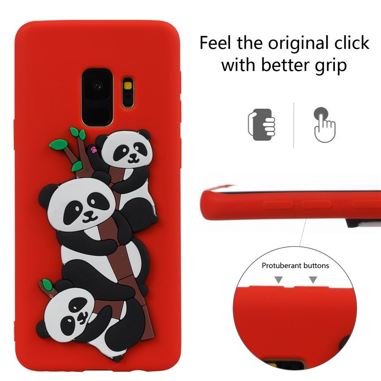 Lovely 3D Panda Pattern TPU Shell Case for Samsung Galaxy S9 SM-G960 - Red-3