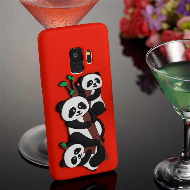 Lovely 3D Panda Pattern TPU Shell Case for Samsung Galaxy S9 SM-G960 - Red-6