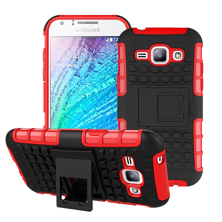 PC + TPU Hybrid Kickstand Shell for Samsung Galaxy J1 / J1 4G - Red-1
