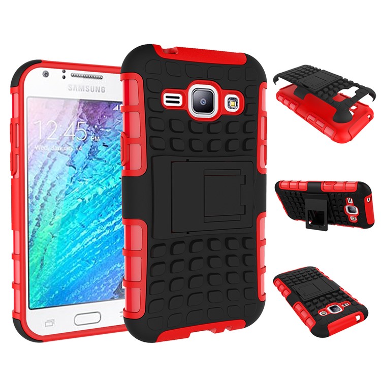 PC + TPU Hybrid Kickstand Shell for Samsung Galaxy J1 / J1 4G - Red-2