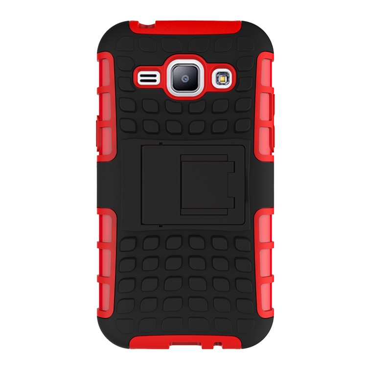 PC + TPU Hybrid Kickstand Shell for Samsung Galaxy J1 / J1 4G - Red-5