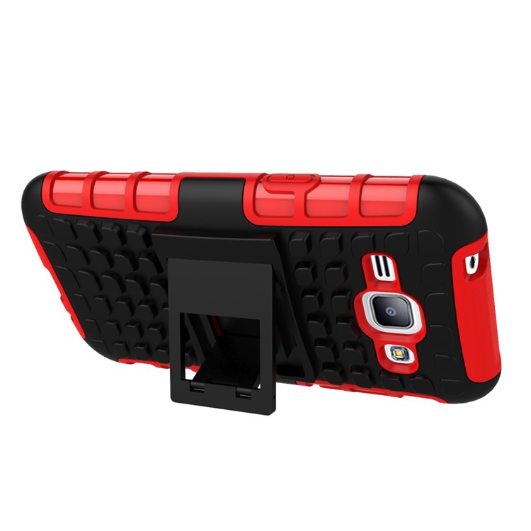 PC + TPU Hybrid Kickstand Shell for Samsung Galaxy J1 / J1 4G - Red-6