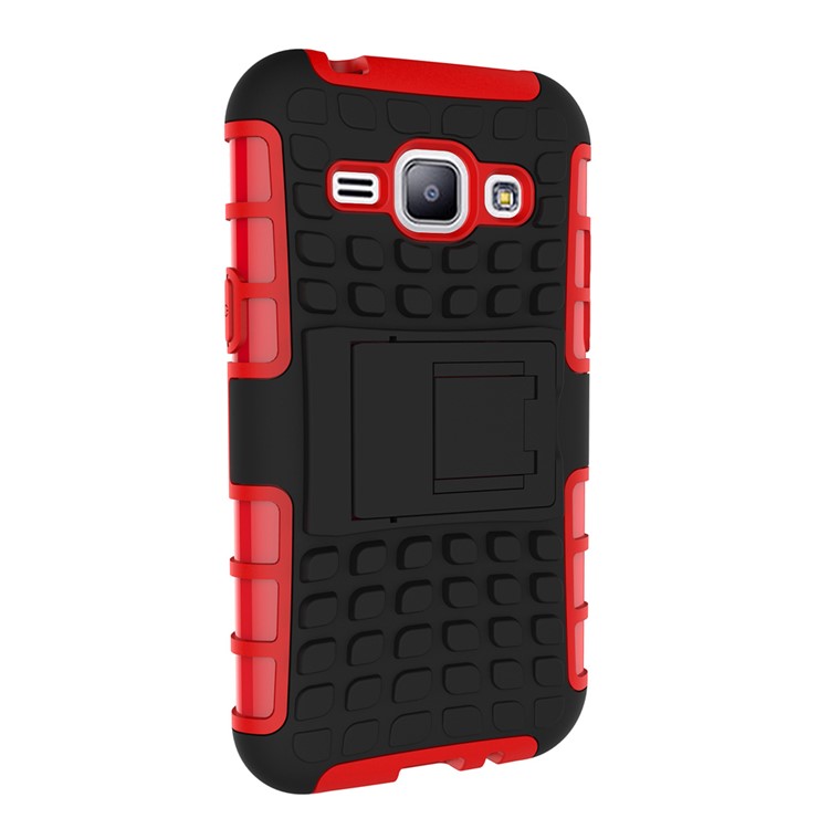 PC + TPU Hybrid Kickstand Shell for Samsung Galaxy J1 / J1 4G - Red-7