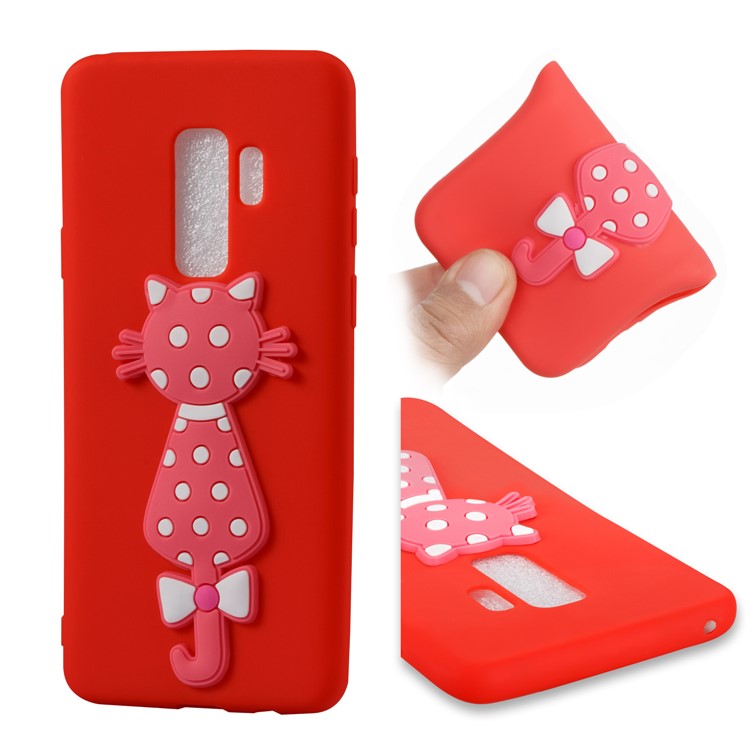 Cute 3D Cat TPU Soft Mobile Casing for Samsung Galaxy S9 Plus - Red-1