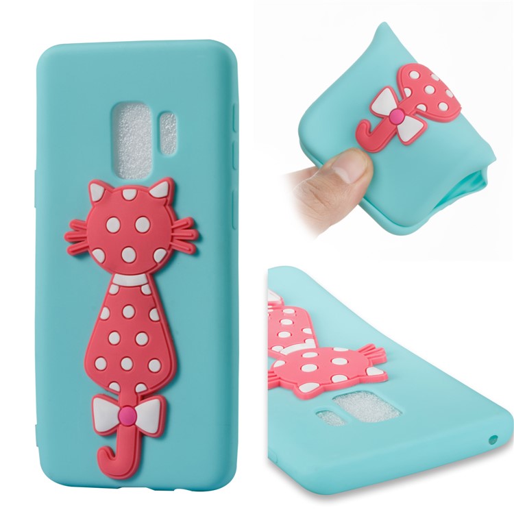 Adorable 3D Cat Pattern TPU Mobile Cover for Samsung Galaxy S9 SM-G960 - Cyan-1
