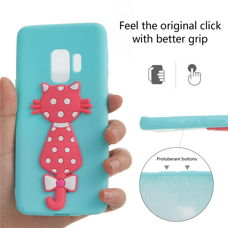 Adorable 3D Cat Pattern TPU Mobile Cover for Samsung Galaxy S9 SM-G960 - Cyan-6