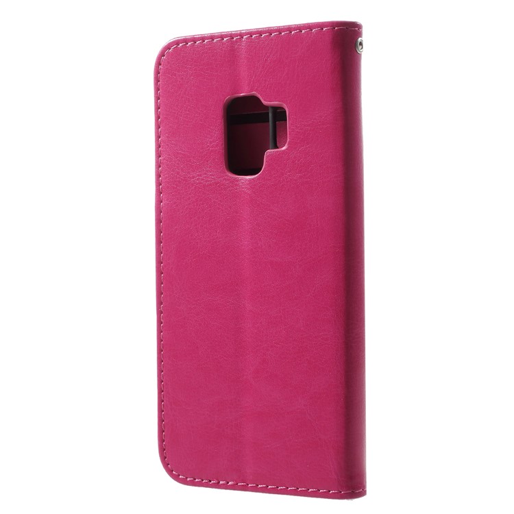 Solid Color Wallet Stand Leather Case for Samsung Galaxy S9 G960 - Rose-2