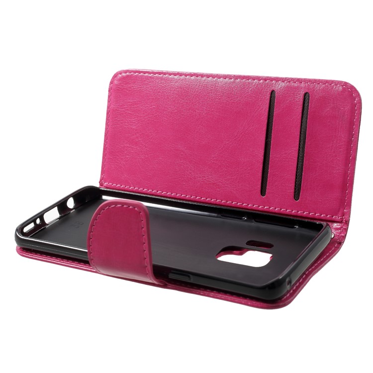 Solid Color Wallet Stand Leather Case for Samsung Galaxy S9 G960 - Rose-5